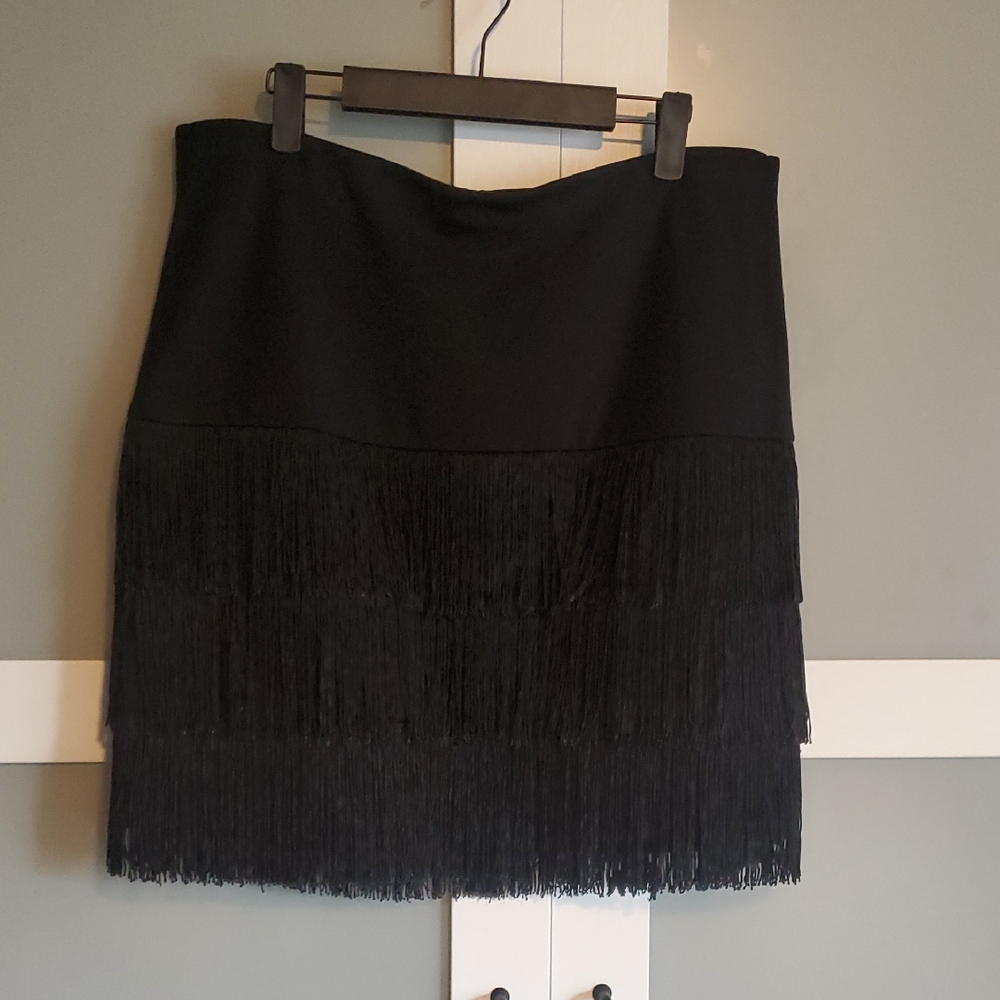 Ann Taylor Black Fringe Mini Skirt